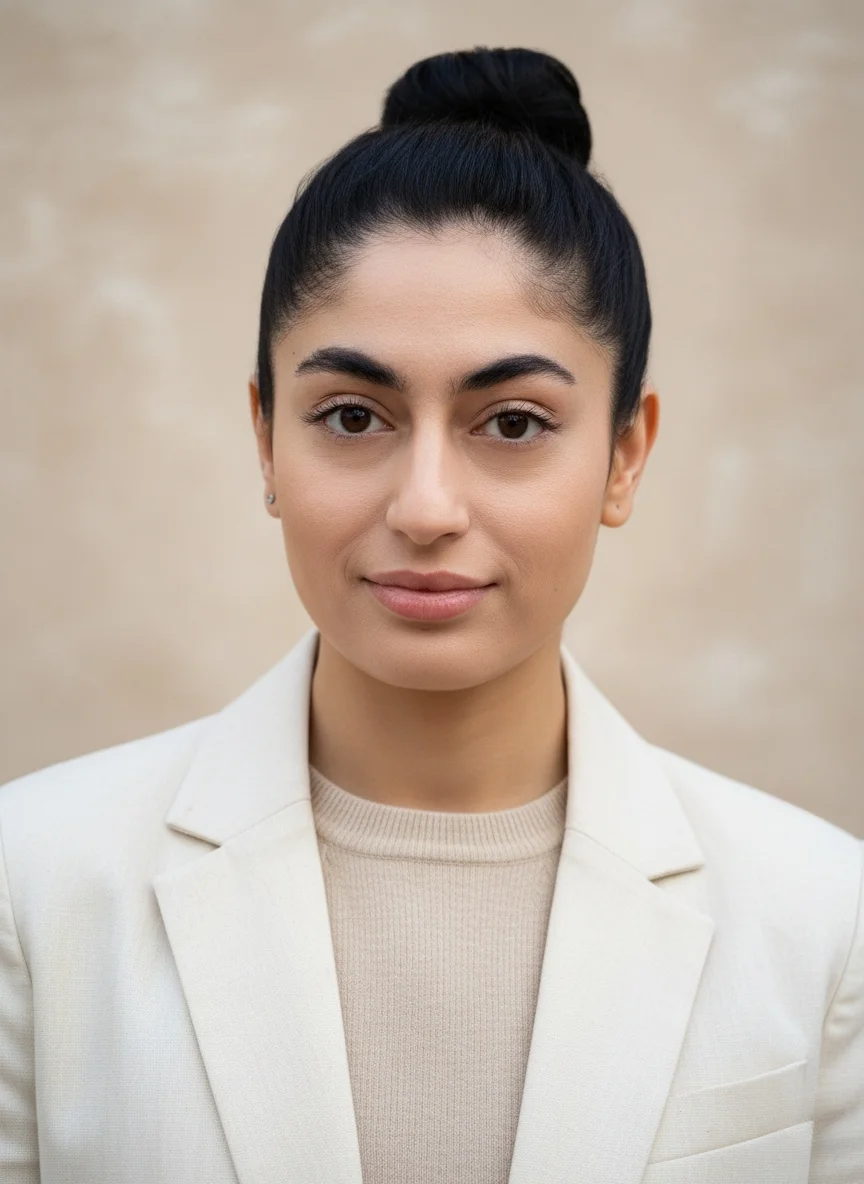 Polished business casual portrait with professional styling